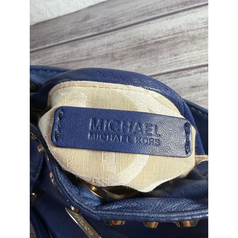 Michael‎ Kors Navy Blue Studded Crossbody Bag Gold Hardware
